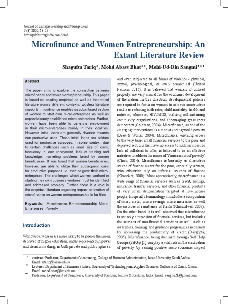 Microfinance's Role in Women Entrepreneurship | PDF | Microfinance ...