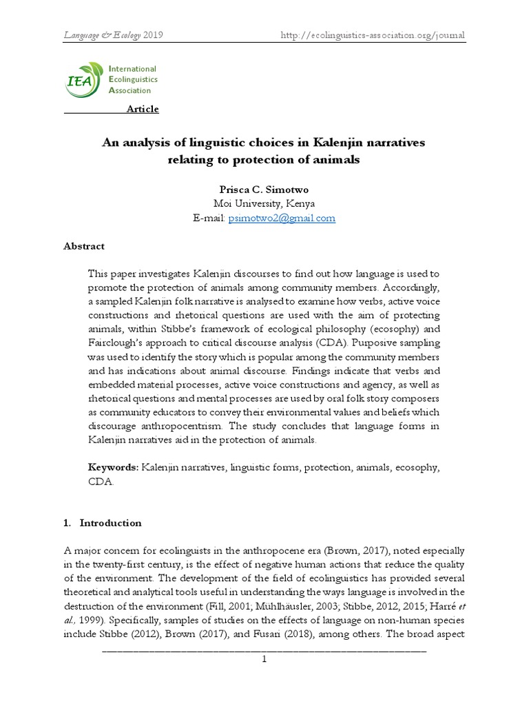 An Analysis of Linguistic Choices in Kalenjin Narratives Relating To Protection Download Free