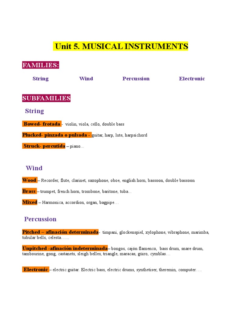 Musical Instrument Families Guide | PDF | Home & Garden | Art