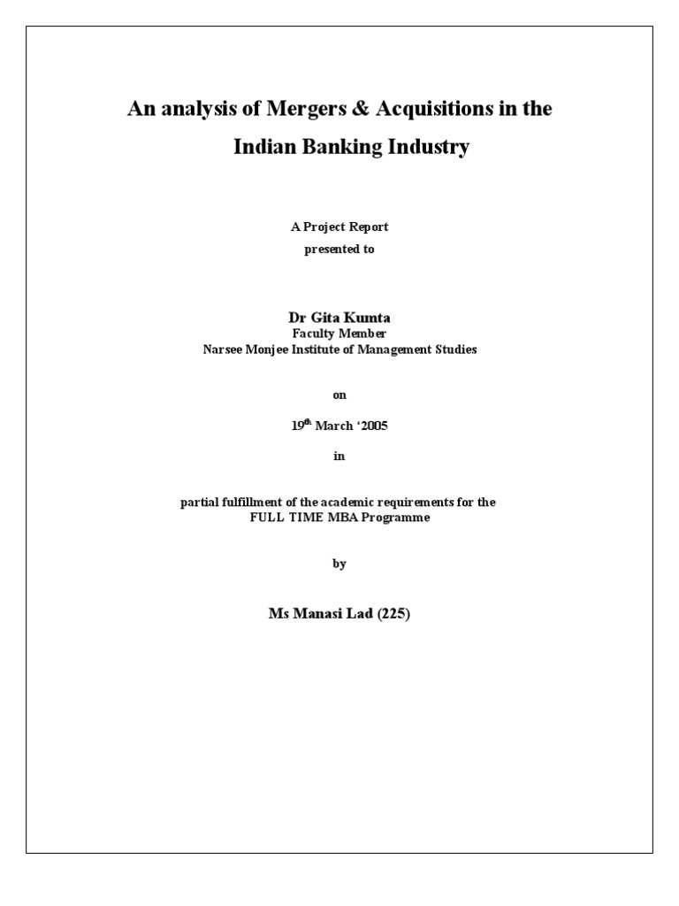 literature review on mergers and acquisitions in banking in india