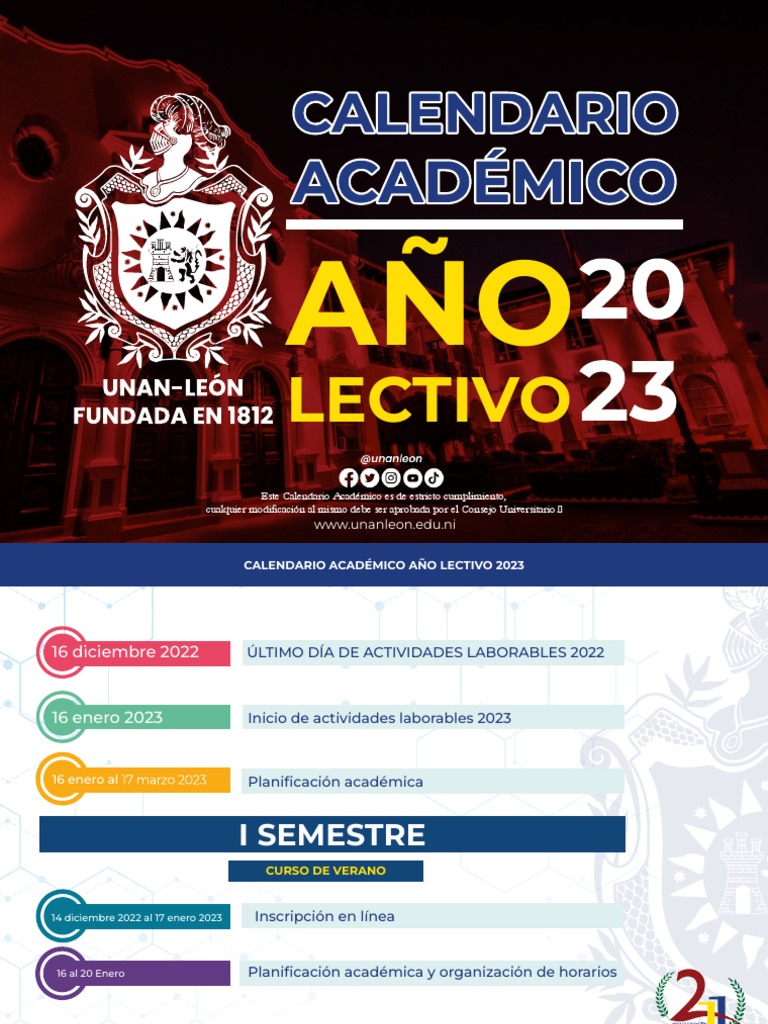 Calendario Academico UNAN Leon 2023 PDF Nicaragua