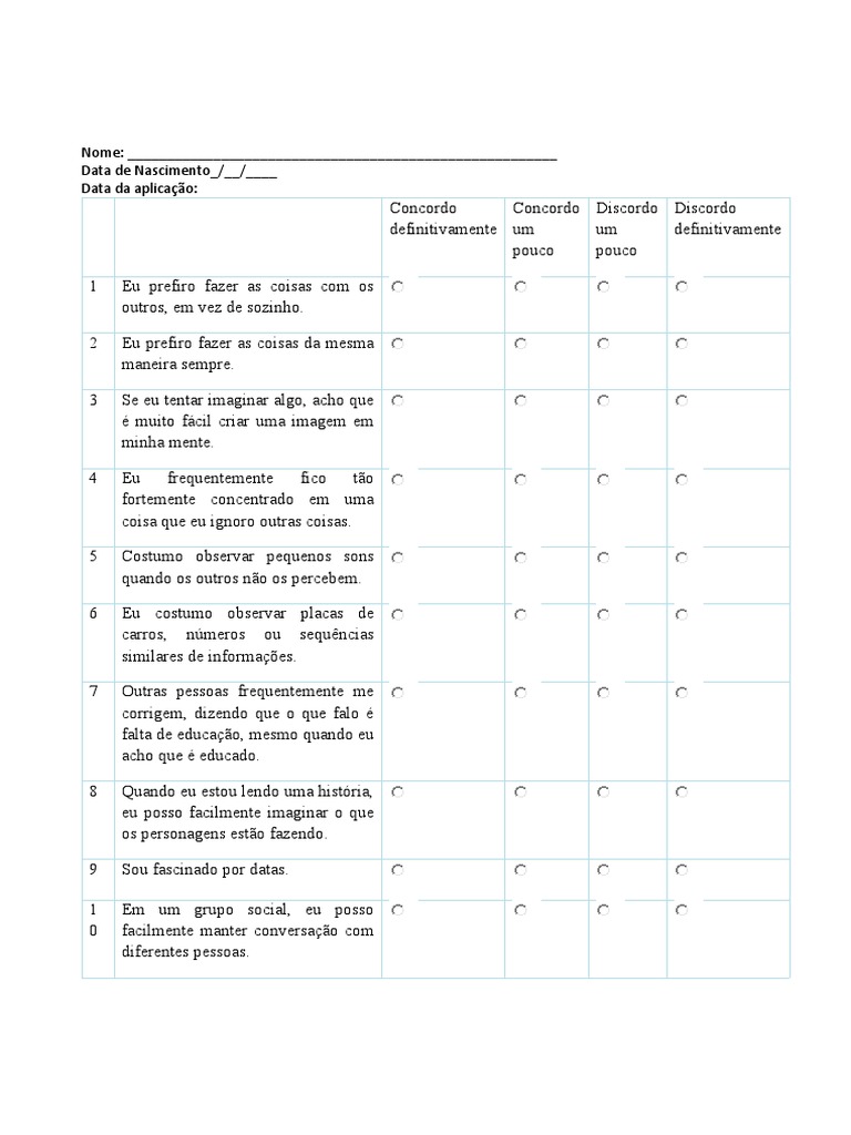 Teste de Autismo para Adultos | PDF | Espectro do autismo