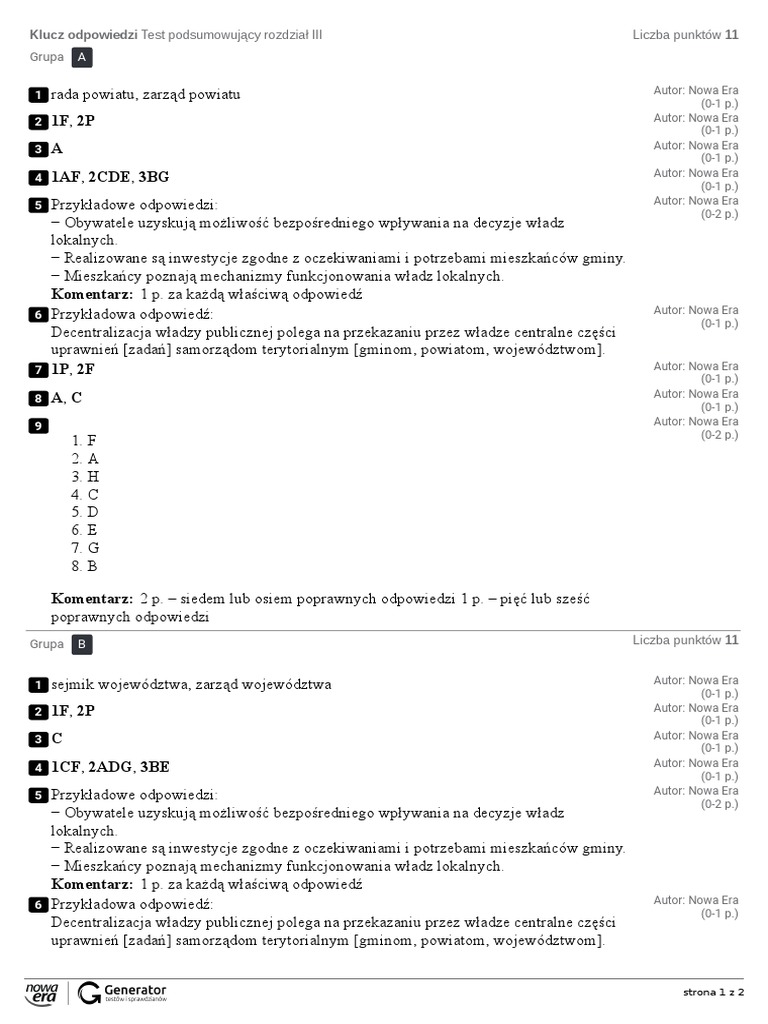 Wydawnictwo Alfa Odpowiedzi Do Testów Test Podsumowujący Rozdział III Klucz Odpowiedzi | PDF