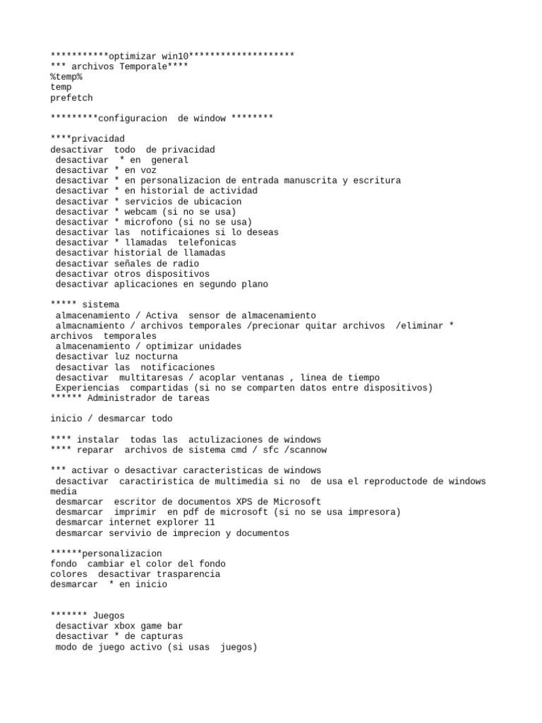 Optimización de Windows 10 | PDF | Microsoft Windows | Microsoft
