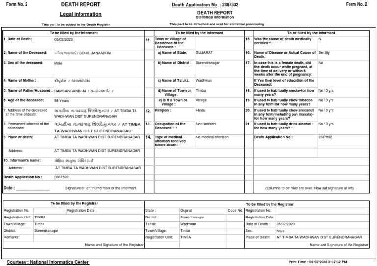 Print Dealth Certificate Application | PDF
