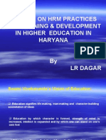 A Study On HRM Practices For Training & Development in Higher Education in Haryana