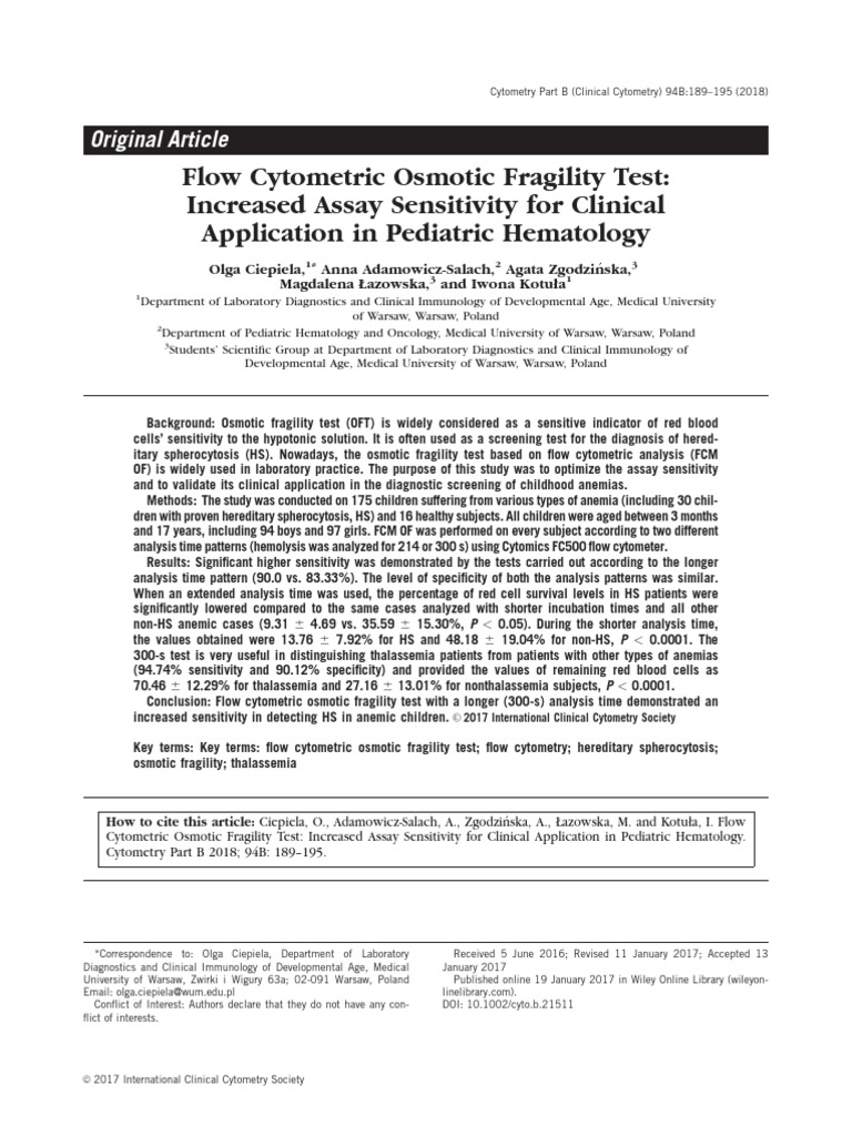 Flow Cytometric Osmotic Fragility Test Increased Assay Sensitivity For