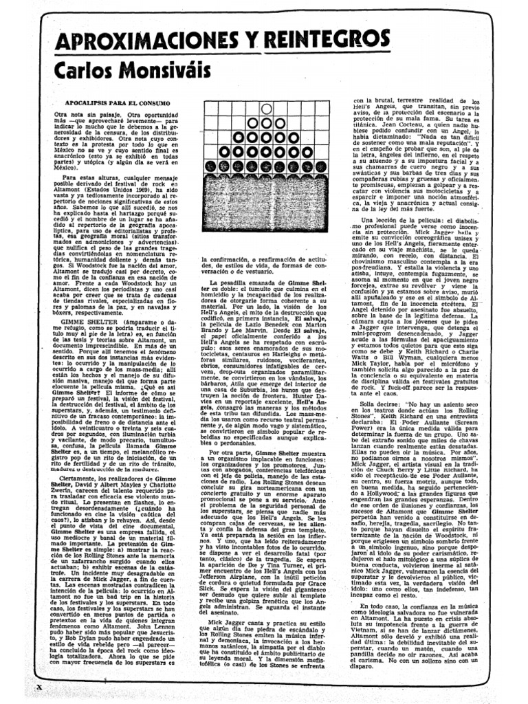 0 Monsivais 1972 Apocalipsis Gimme Shelter PDF