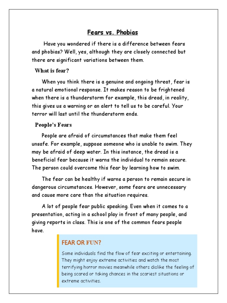 Fears Vs Phobias. | PDF | Phobia | Fear