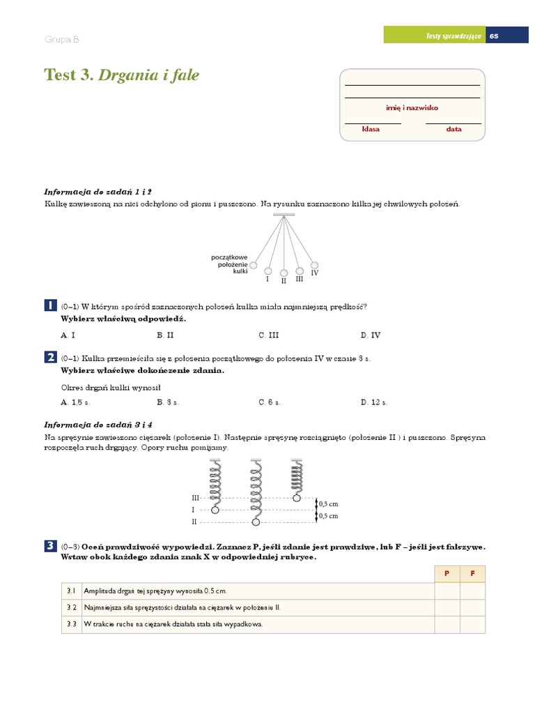 Drgania I Fale Sprawdzian Klasa 8 Grupa B