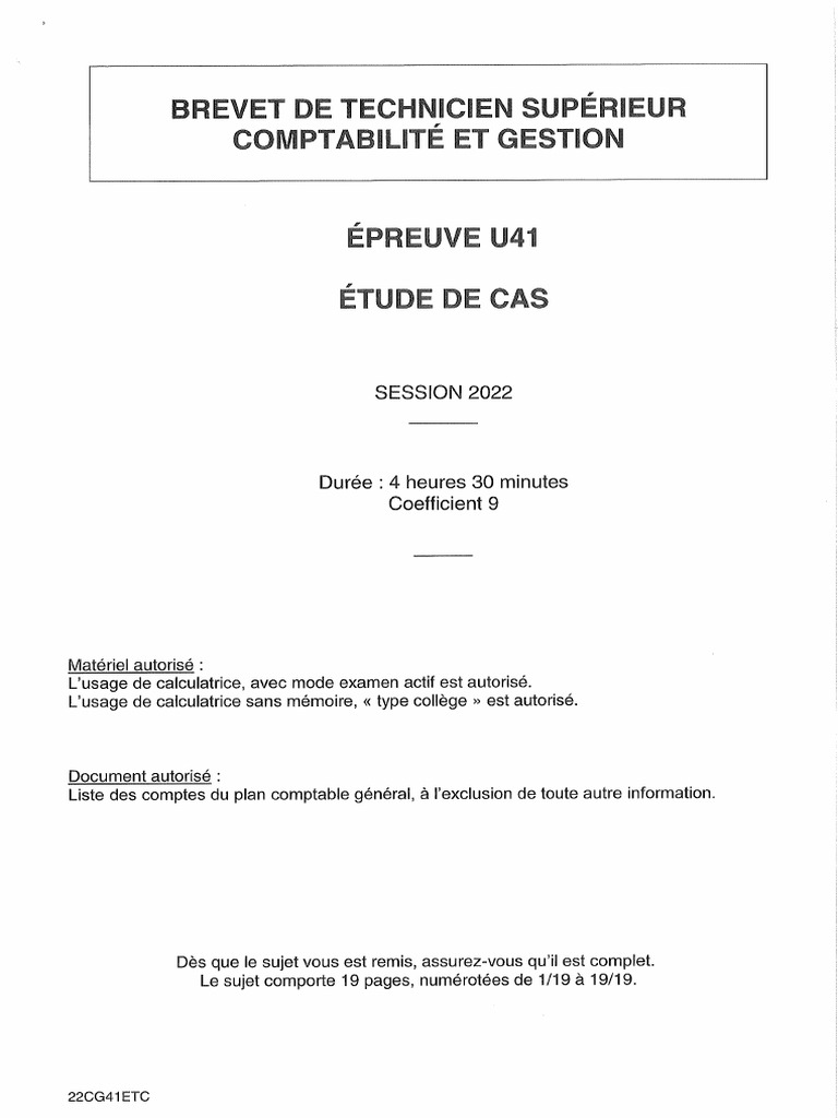 épreuve E41 Bts Cg Corrigé Bts CG 2022 Epreuve E41 Etude de Cas | PDF