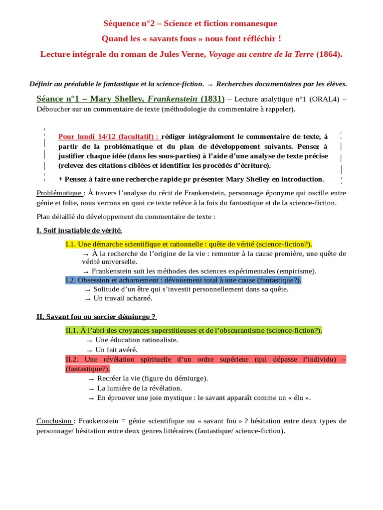 Analyse de Frankenstein et Verne | PDF | Voyage au centre de la Terre ...
