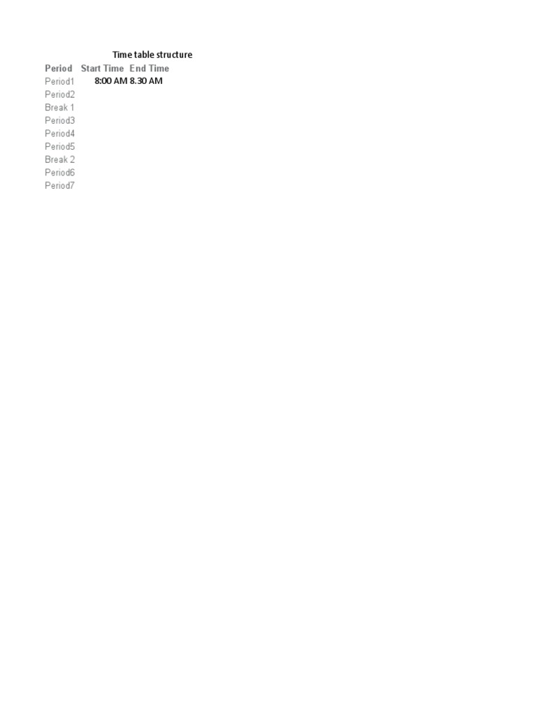 Time table format pdf