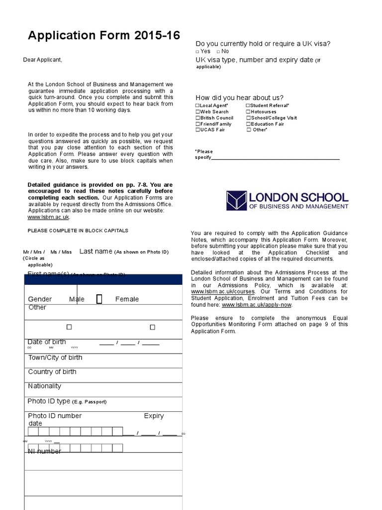 LSBM Application Form 2015-16 | PDF | Bachelor's Degree | Disability