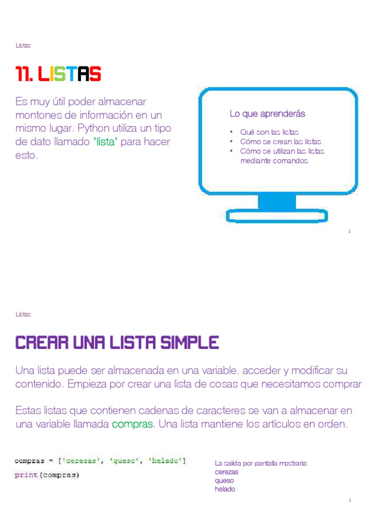 Guía de Listas en Python: Creación y Uso | PDF | Python (lenguaje de ...