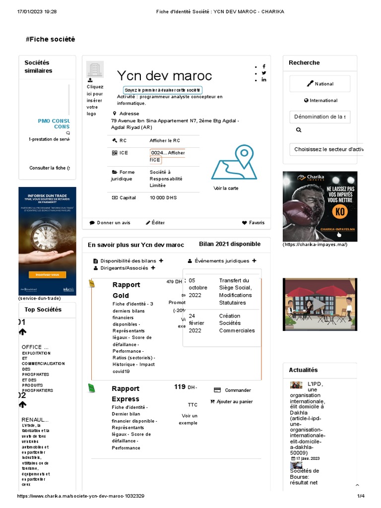 Fiche d'Identité de YCN DEV MAROC | PDF