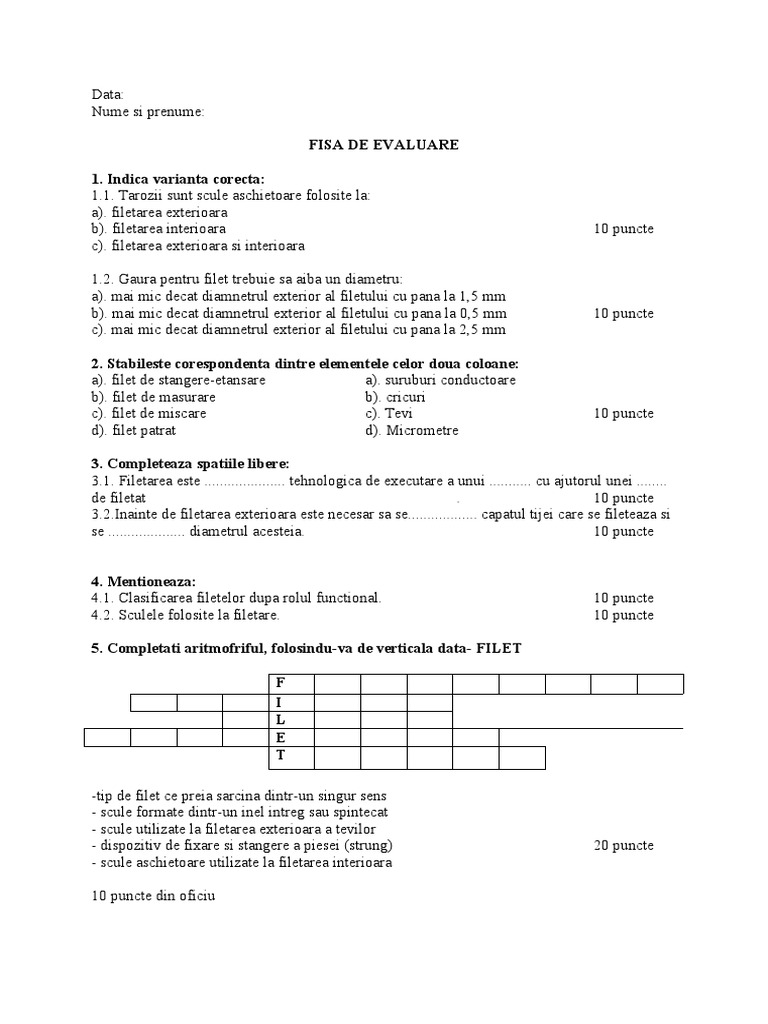 Fisa Filetare | PDF