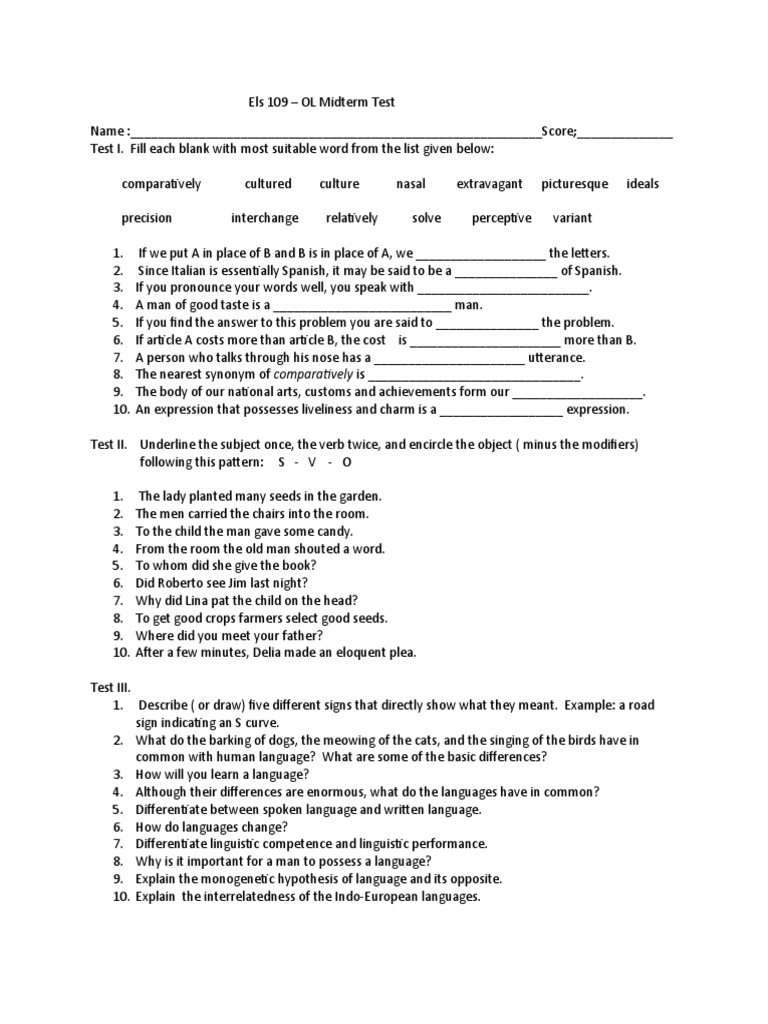 English Language Skills Midterm Test | PDF | Cognition | Cognitive Science