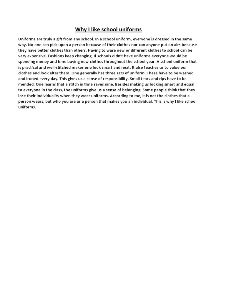 Why I Like School Uniforms PDF
