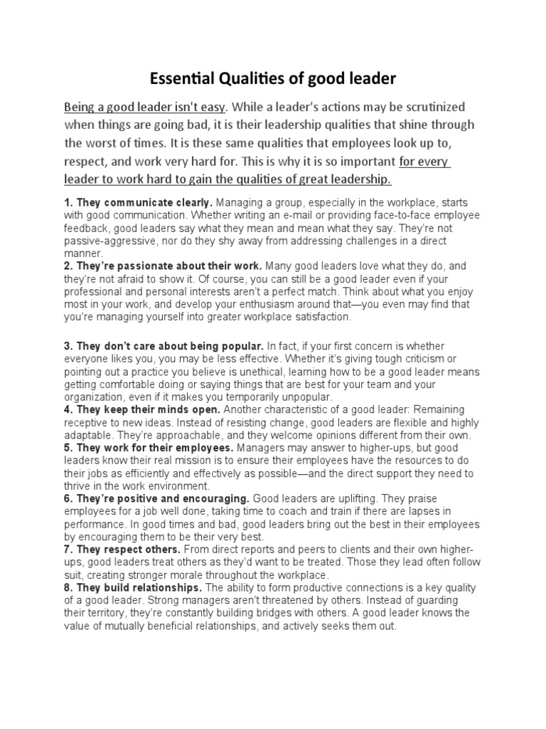 Essential Leadership Qualities Explained | PDF | Leadership | Learning
