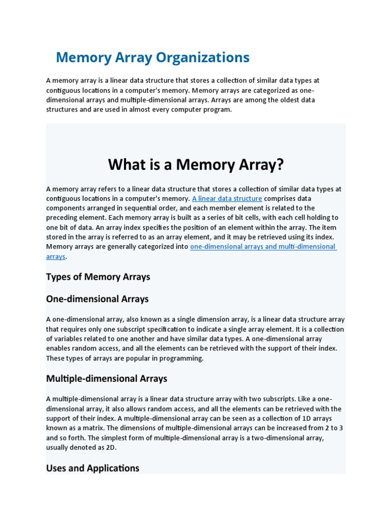 Memory Array Organizations | PDF | Pointer (Computer Programming ...