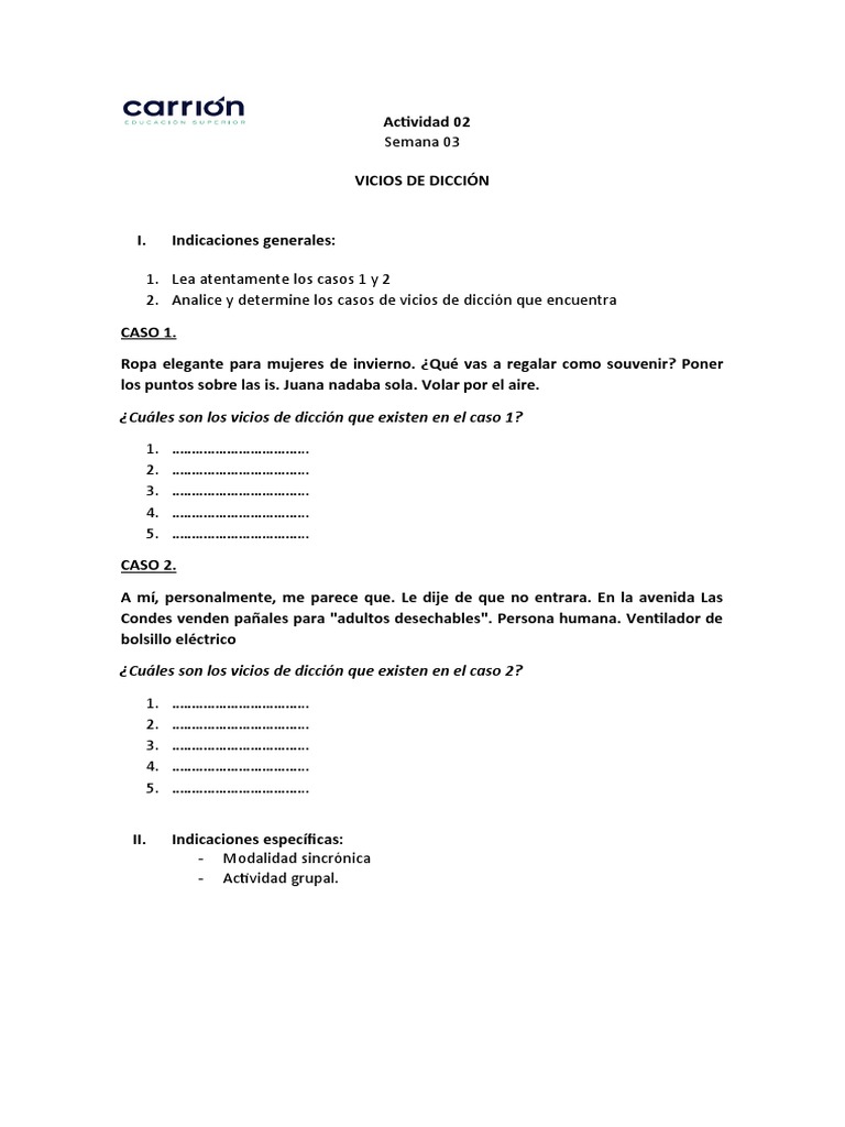 ¿Cuáles Son Los Vicios de Dicción Que Existen en El Caso 1? | PDF