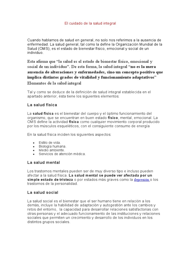 El Cuidado de La Salud Integral | PDF | Mente | Salud mental