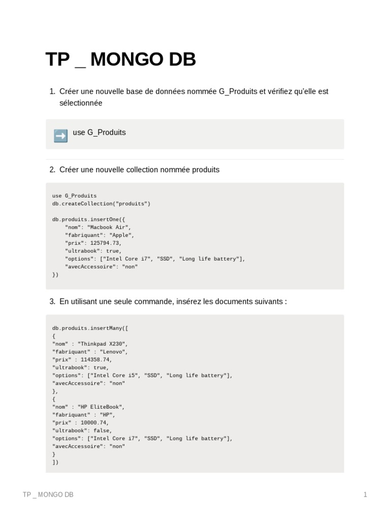 Guide pratique MongoDB : gestion des produits | PDF