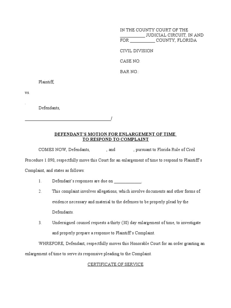 Motion for Extension to Respond to Complaint | PDF