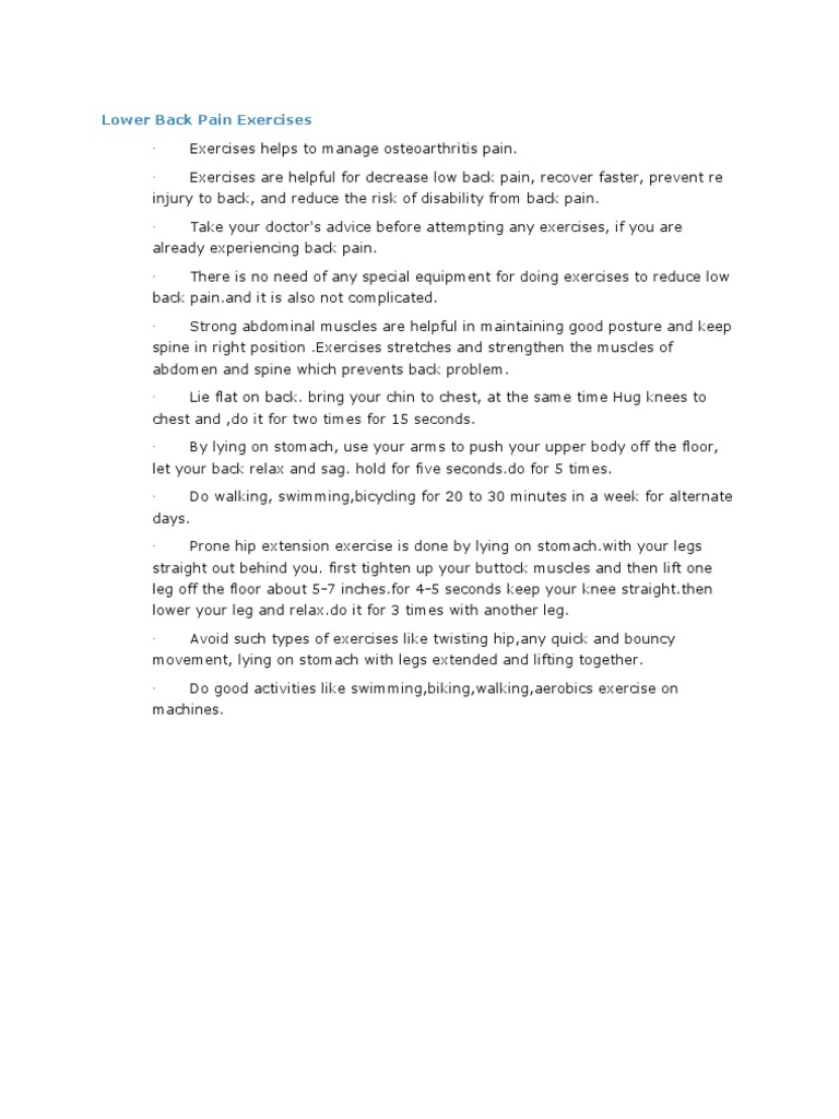 Effective Exercises for Lower Back Pain | PDF | Anatomical Terms Of ...