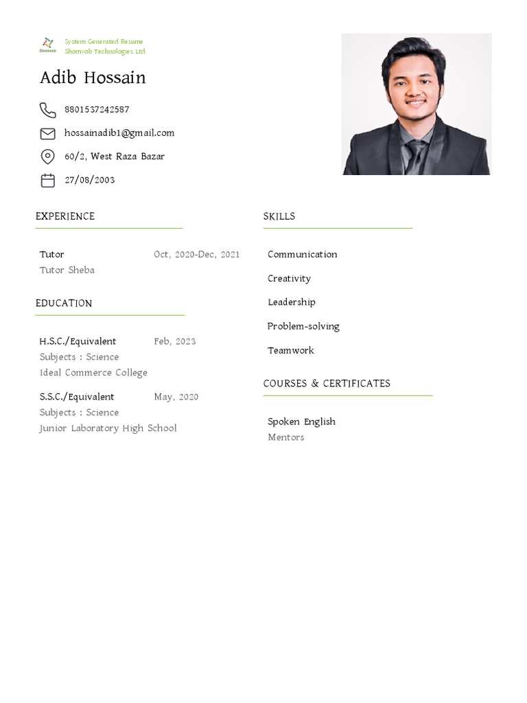 Adib Hossain's Professional Resume | PDF