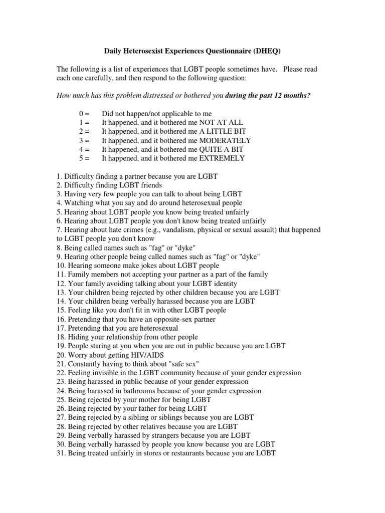 The Daily Heterosexist Experiences Questionnaire (DHEQ) | PDF