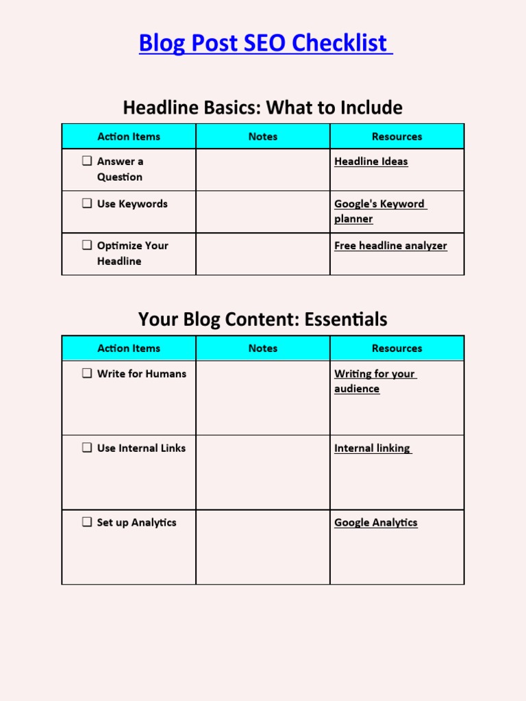 Blog SEO Checklist for Bloggers | PDF | Career & Growth | Business
