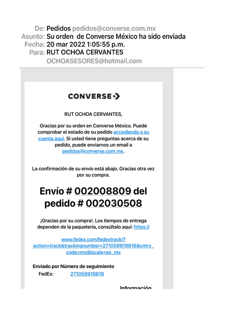 Su Orden de Converse México Ha Sido Enviada PDF