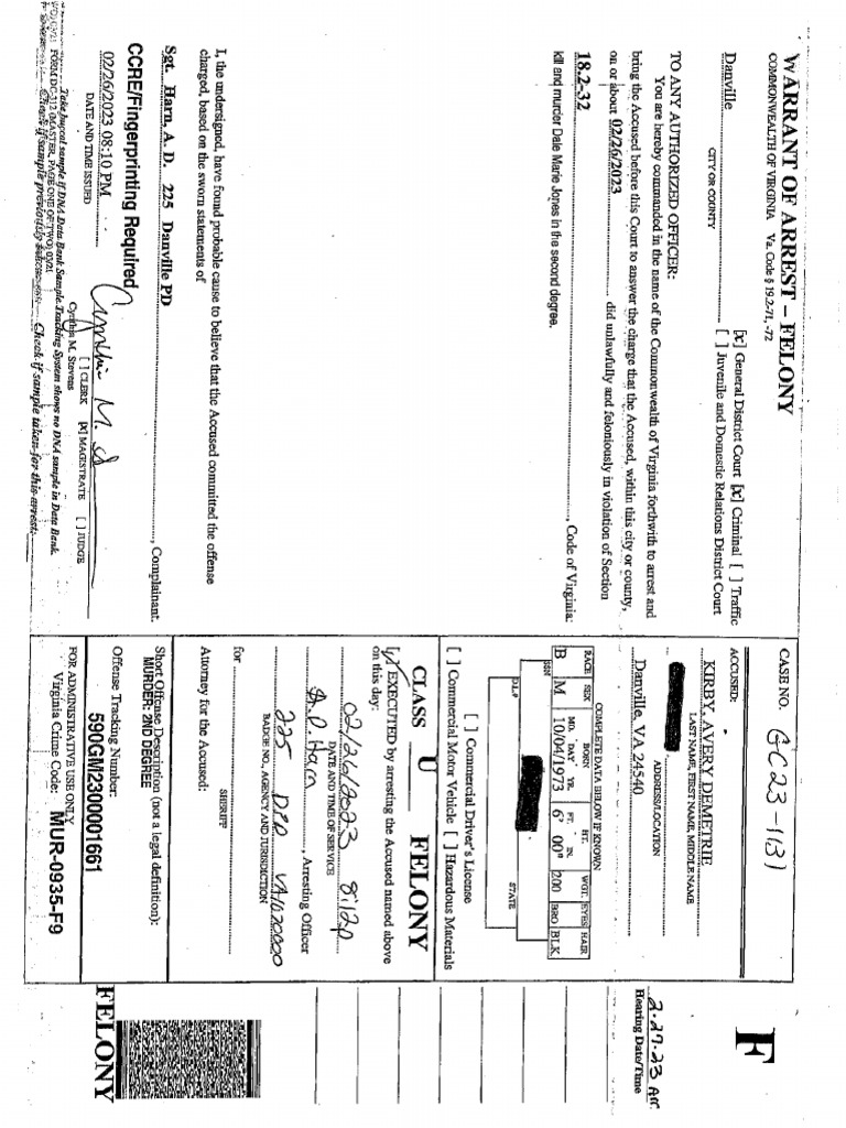 Danville Homicide Warrants PDF