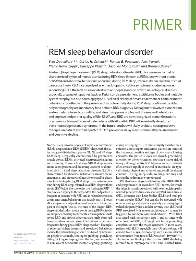Understanding Rapid Eye Movement Sleep Behavior Disorder A Primer on