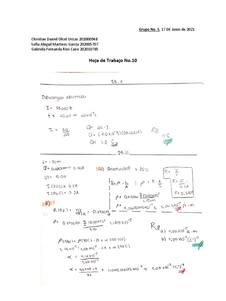 Hoja de Trabajo No. 10 - Grupo No. 5 | PDF