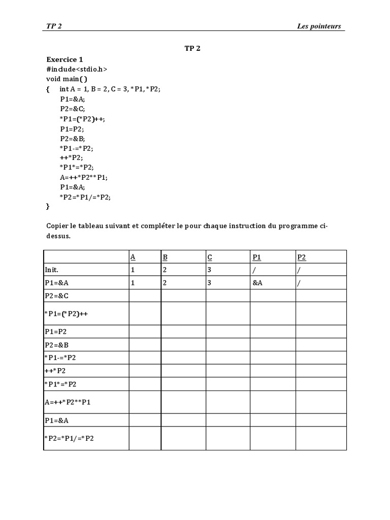 Pointeurs en C : Exercices et Solutions | PDF | Pointeur (programmation ...