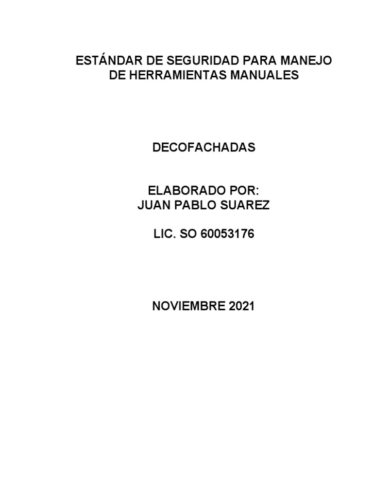 Estándar de Seguridad en Herramientas Manuales | PDF | Martillo | Tornillo