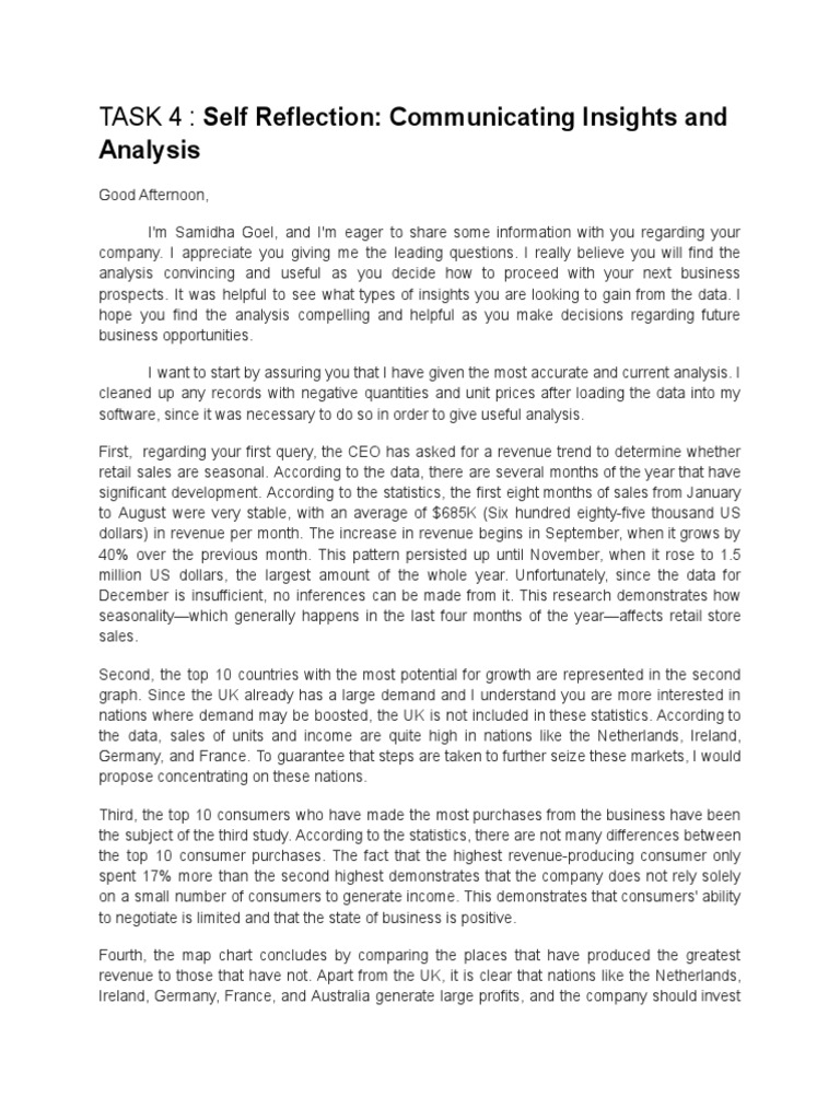 TASK 4 - Self Reflection - Communicating Insights and Analysis | PDF ...