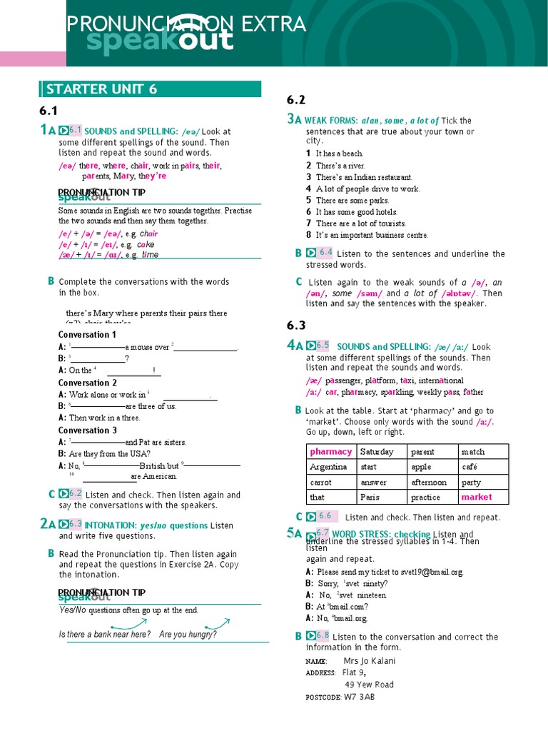 Speakout Pronunciation Extra Starter Unit 6 | PDF | Oral Communication ...