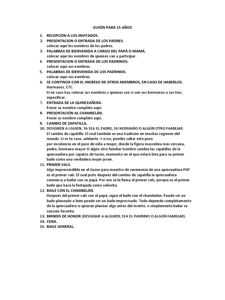 Guion para Ceremonia de Quince Años | PDF | Artes del Lenguaje y ...