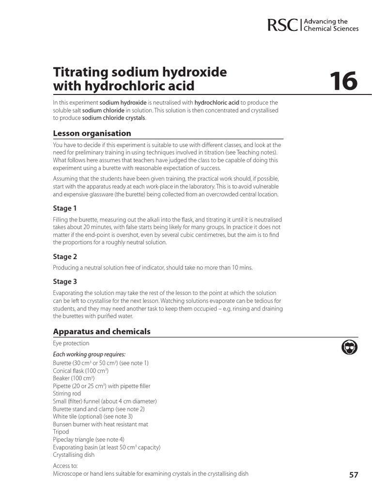 CFNS Experiment 16 Titrating Sodium Hydroxide With Hydrochloric Acid