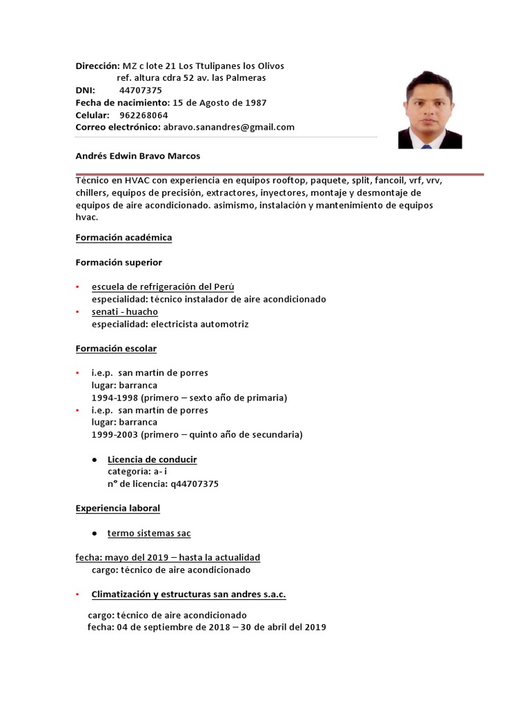 CV and R És Edwin Bravo Marcos | PDF | Vehículos | Bienes manufacturados