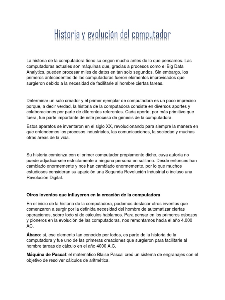 Historia y Evolución Del Computador | PDF | Circuito integrado