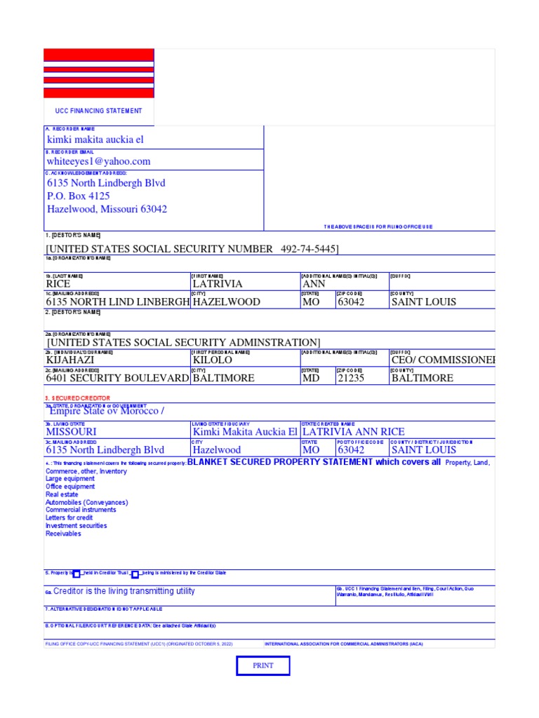 Empire Ucc1 Fillable Form1 Straw Lien Ucc1 Kimki El PDF Common Law