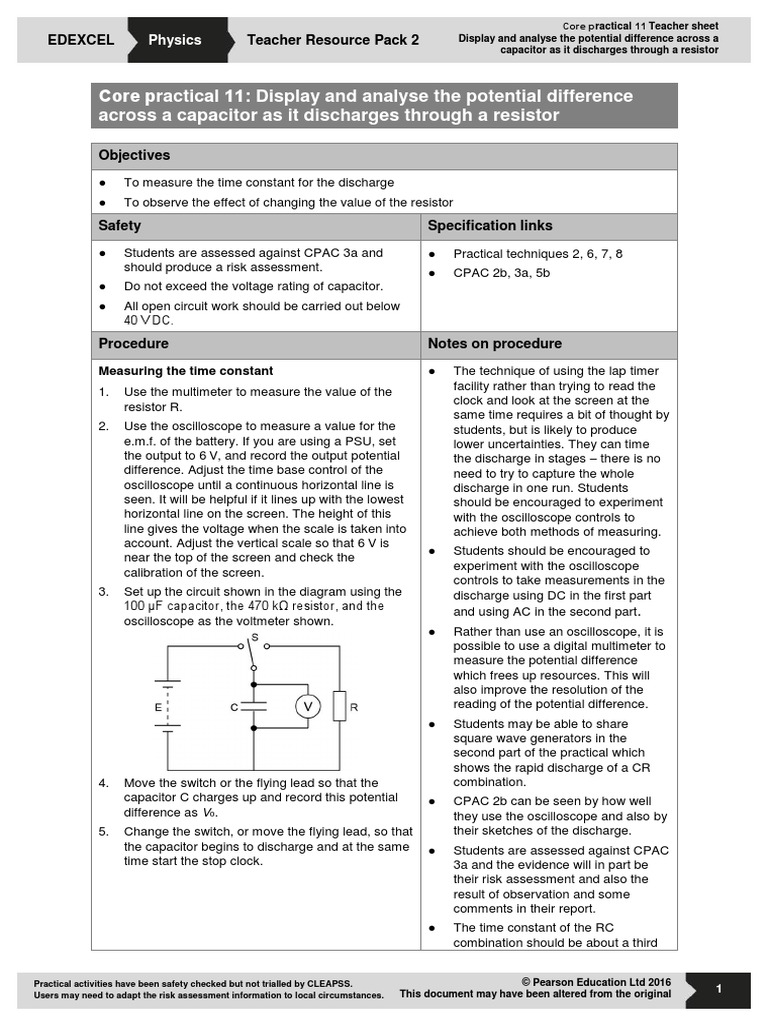As and A Level Physics Core Practical 11 Capacitor Discharge (Student