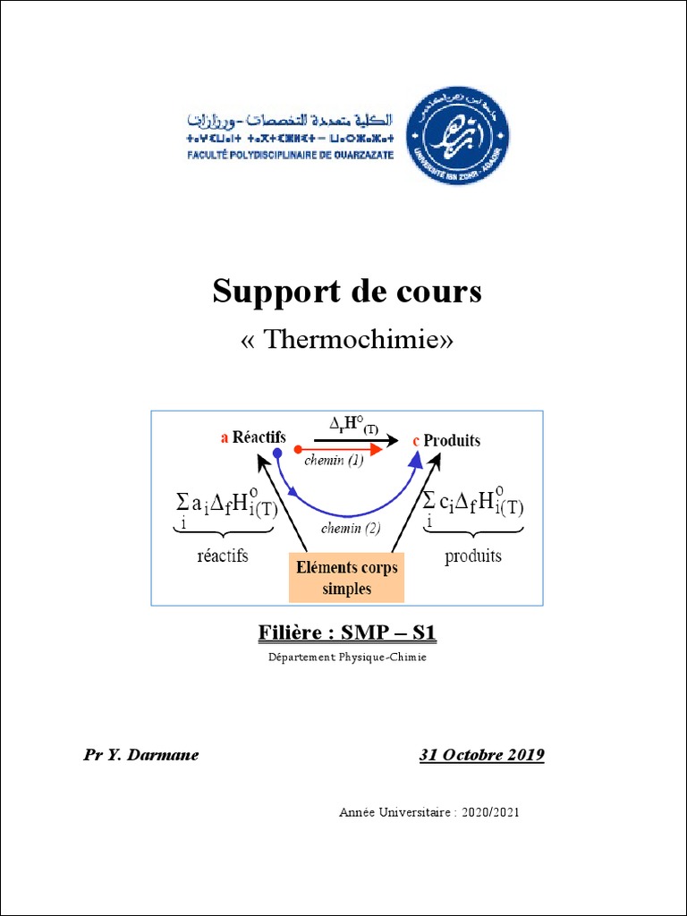 Cours de Thermochimie pour SMP S1 | PDF | Enthalpie | Équilibre ...