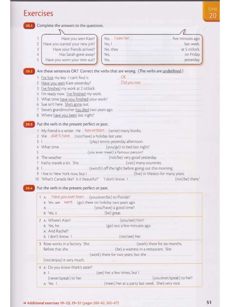 Present Perfect vs Past Simple Exercises | PDF | Syntax | Languages