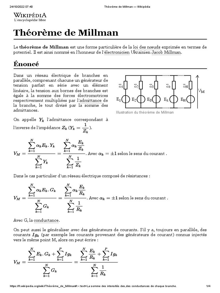 Théorème de Millman en Électricité | PDF | Physique appliquée et ...